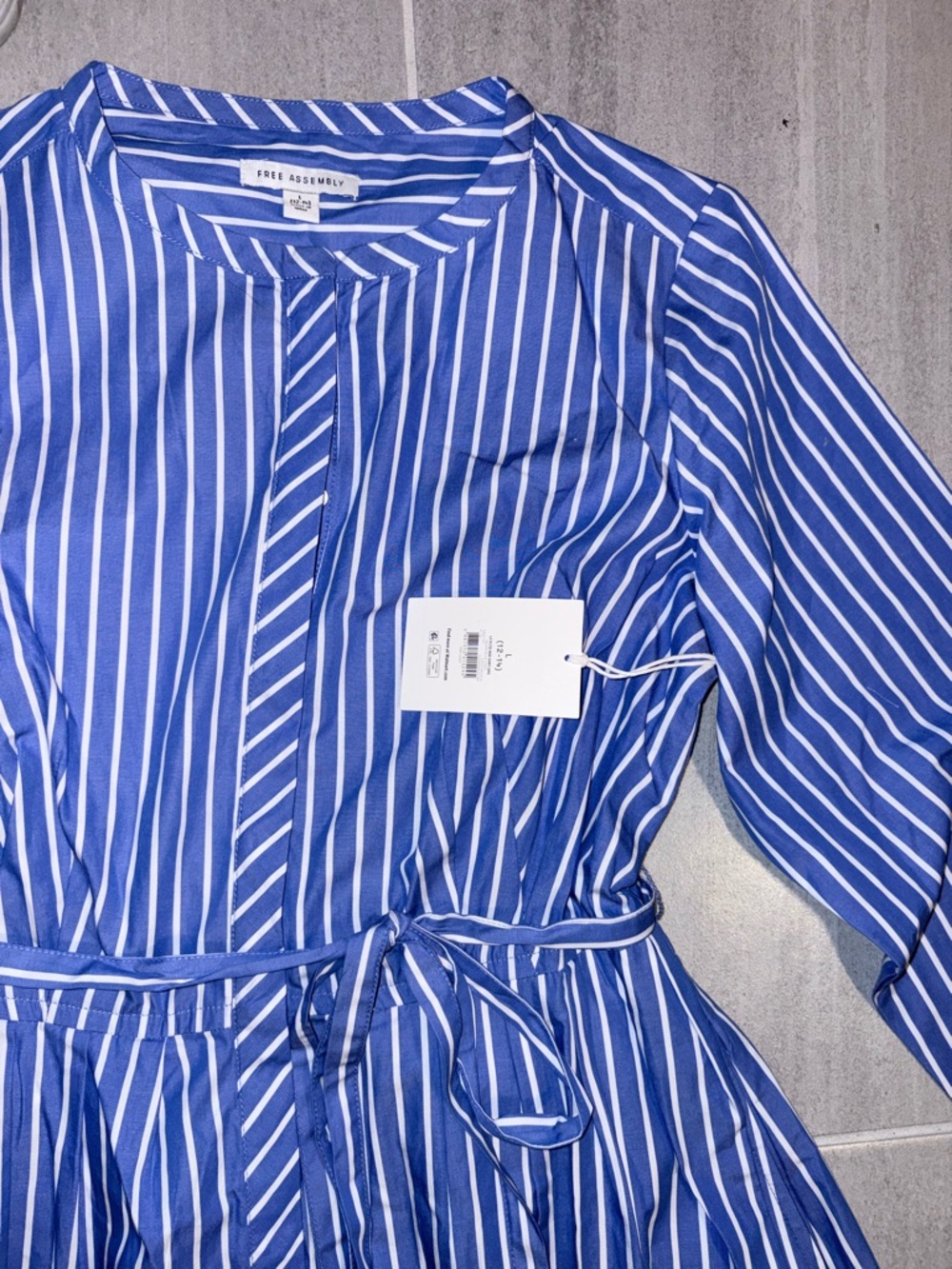Blue and White Striped Long-Sleeve Button-Front Midi Dress with Tie Waist - Picture 5 of 6